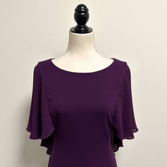 DKNY Wine Purple Sheer Capelet Butterfly Half Sleeve Short Dress 2 Stretch NWT - Picture 3 of 12
